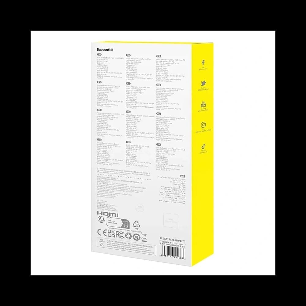 Baseus UltraJoy HUB 6v1 USB-C / HDMI4K@30Hz, 3xUSB-A 3.0 + USB-C PD + RJ45 (šedá) - 8