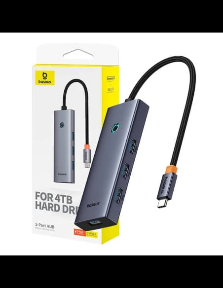 Baseus UltraJoy HUB 5v1 USB-C / 4xUSB-A 3.0, USB-C PD (šedá)