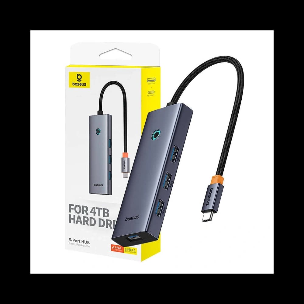 Baseus UltraJoy HUB 5v1 USB-C / 4xUSB-A 3.0, USB-C PD (šedá) - 1