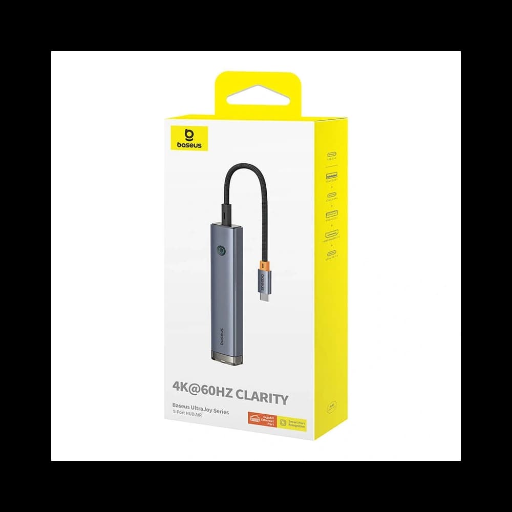 Baseus Ultra Joy HUB 5v1 USB-C / HDMI 2xUSB3.0, USB-C PD, RJ45 (šedá) - 5