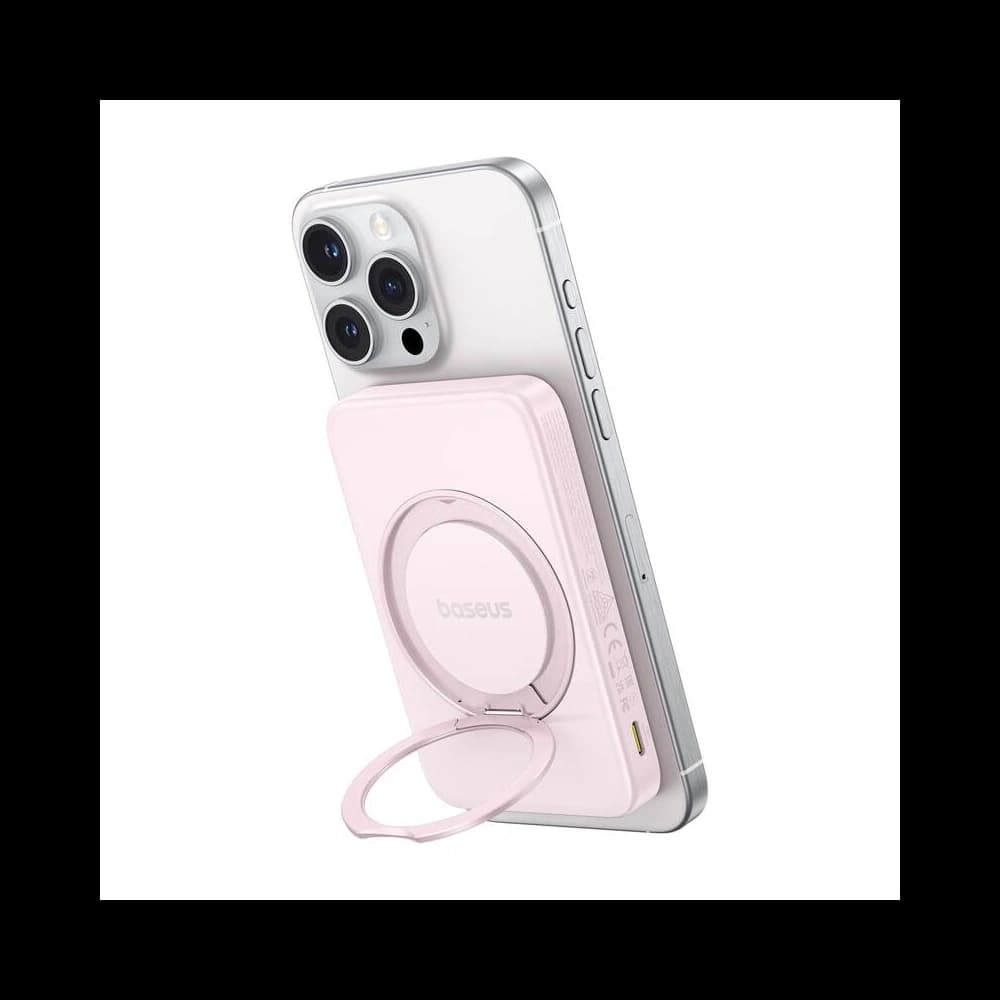 Bancă de alimentare Baseus cu suport PicoGo Qi2 5000mAh 20W (roz) - 3