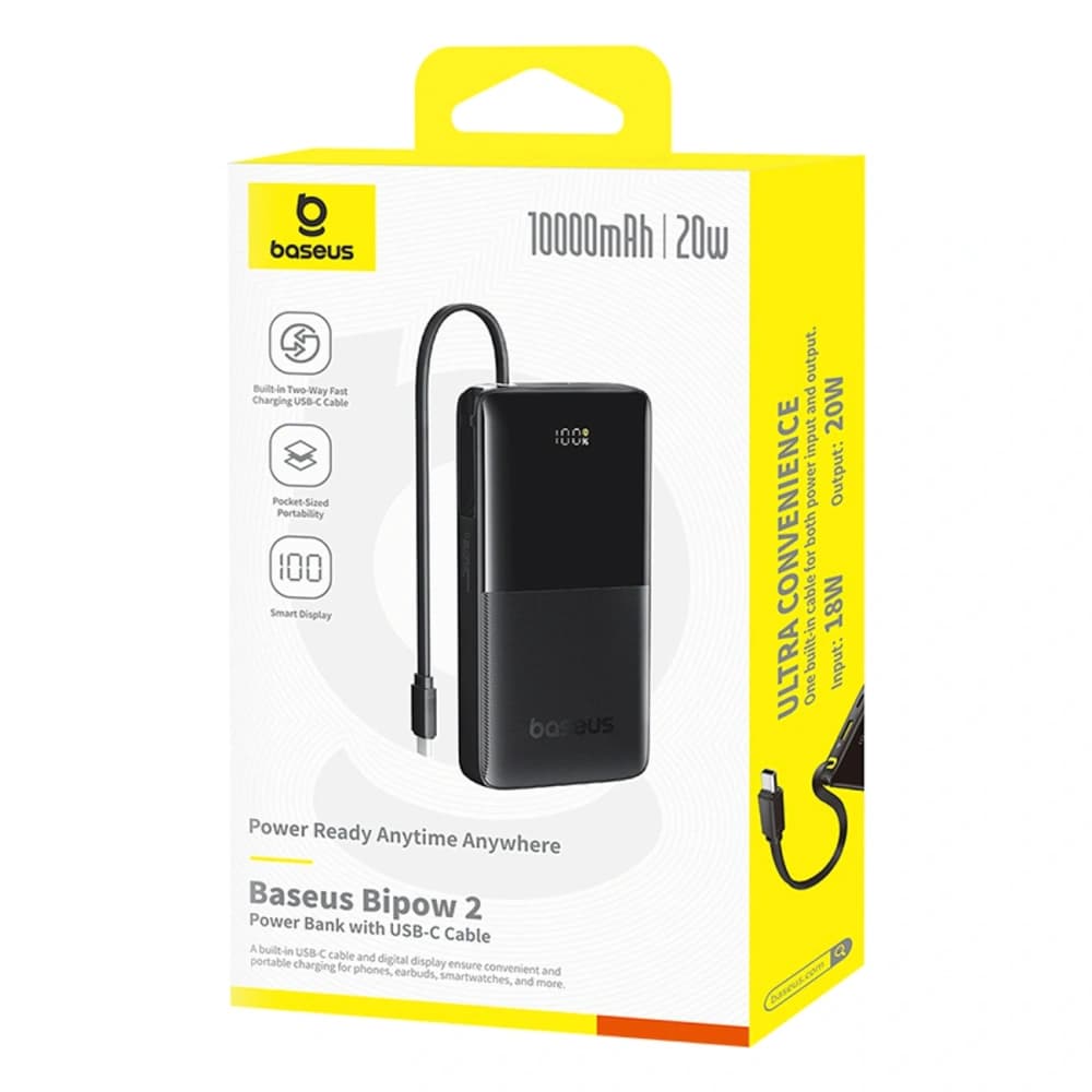 Powerbank Baseus Bipow 2 10000mAh 20W mit digitalem Display + integriertem USB-C-Kabel schwarz - 7