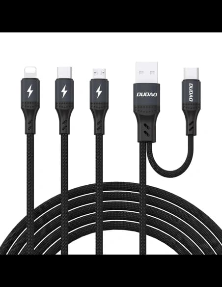 Kabel Dudao L3W USB-A / USB-C do Lightning / USB-C / MicroUSB 66W czarny
