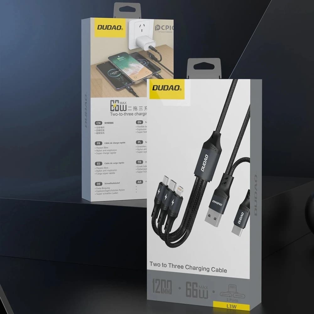 Dudao L3W USB-A / USB-C Lightning / USB-C / MicroUSB Kabel 66W schwarz - 4