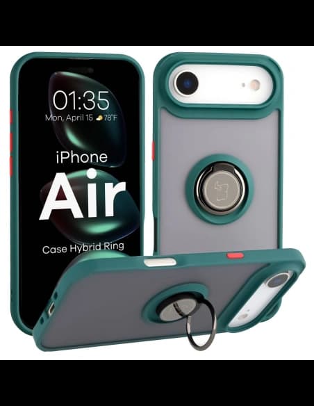 Bizon Case Hybrid Ring Apple iPhone Air smoky with a dark green frame