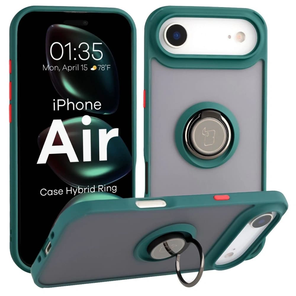 Bizon Case Hybrid Ring Apple iPhone Air smoky with a dark green frame - 1