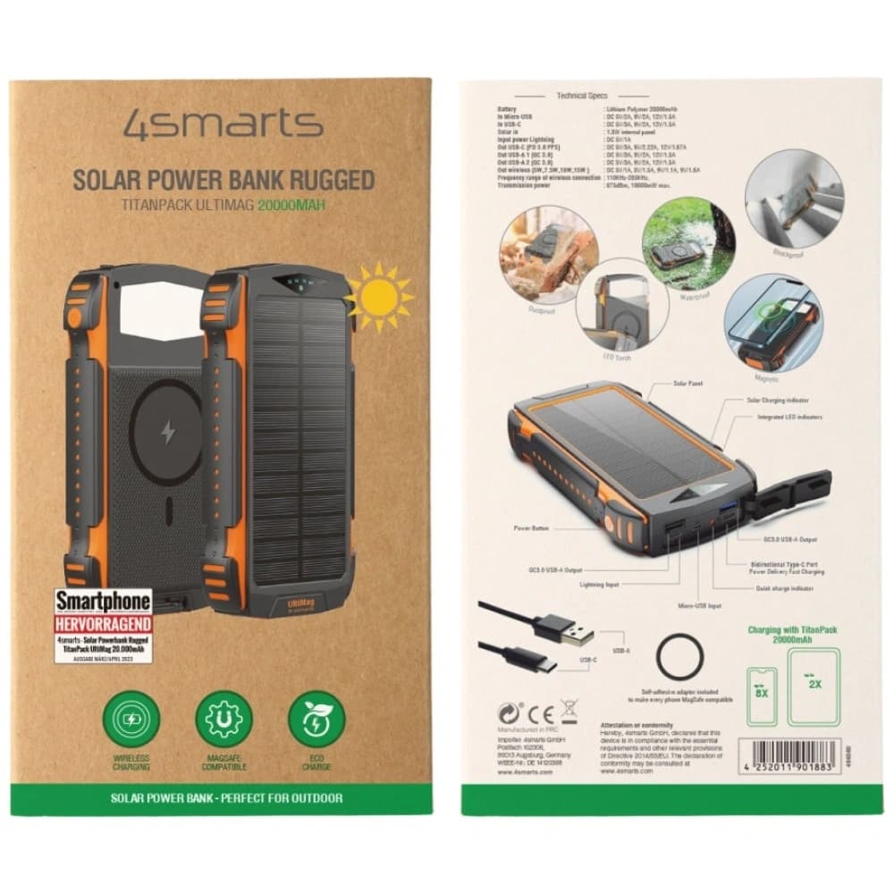 4smarts TitanPack Rugged UltiMag 20000mAh Baterie Externă Solară neagră - 2