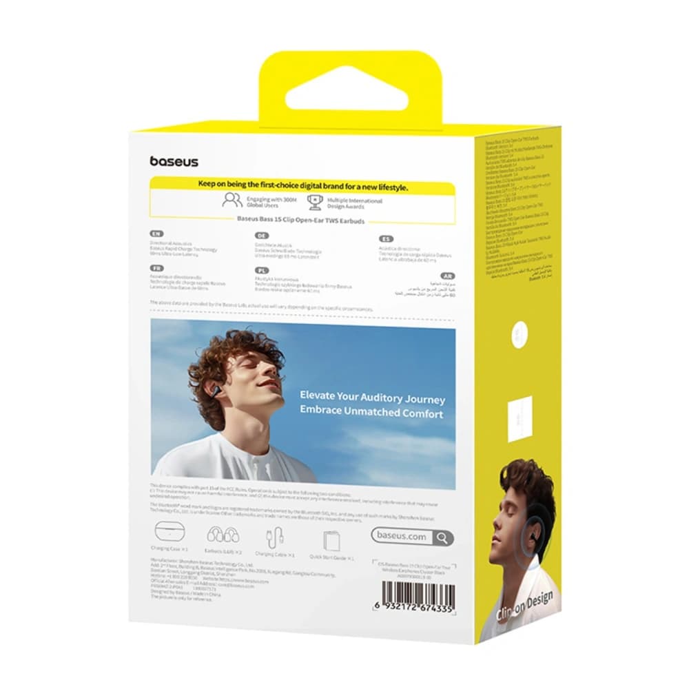 Bezprzewodowe słuchawki Baseus Bass 15 Clip OWS + kabel Baseus Simple USB-C 3A 30cm czarne - 7