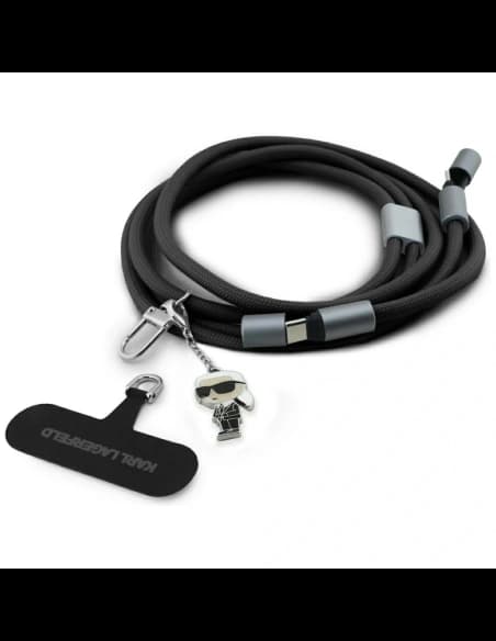 Uniwersalna smycz kabel Karl Lagerfeld CBDY Ikonik Charm USB-C / USB-C czarny