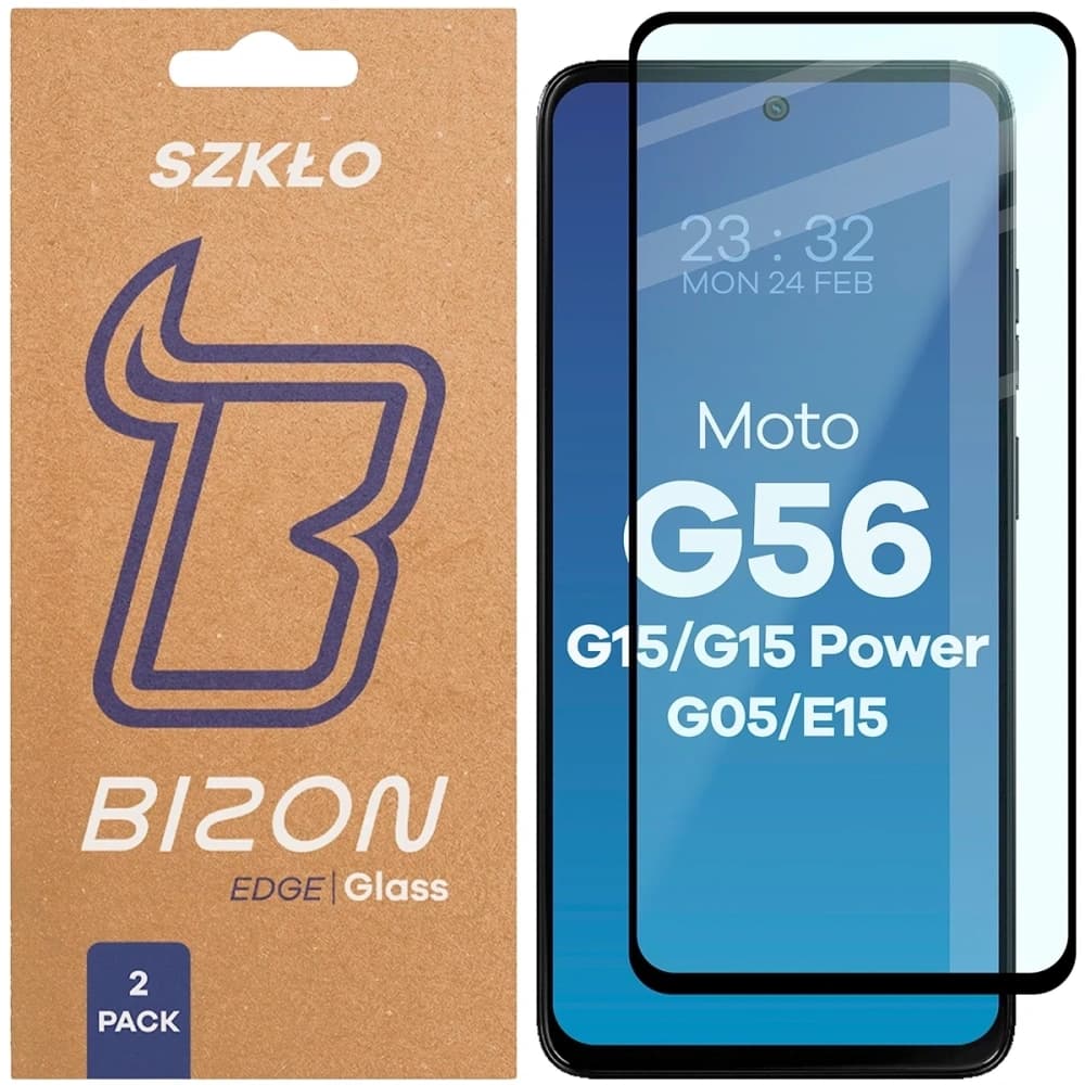 Bizon Glass Edge Duo Motorola Moto G15 / G15 Power / G05 / E15 / G56 5G black frame [2 PACK] - 1