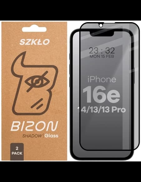 Bizon Glass Edge Shadow Duo Apple iPhone 16e / 14 / 13 Pro / 13 getönt mit einem schwarzen Rahmen [2 PACK]