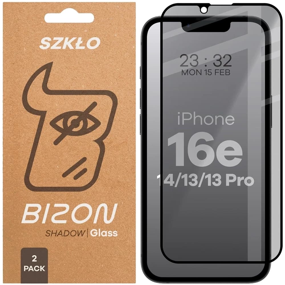 Bizon Glass Edge Shadow Duo Apple iPhone 16e / 14 / 13 Pro / 13 getönt mit einem schwarzen Rahmen [2 PACK] - 1