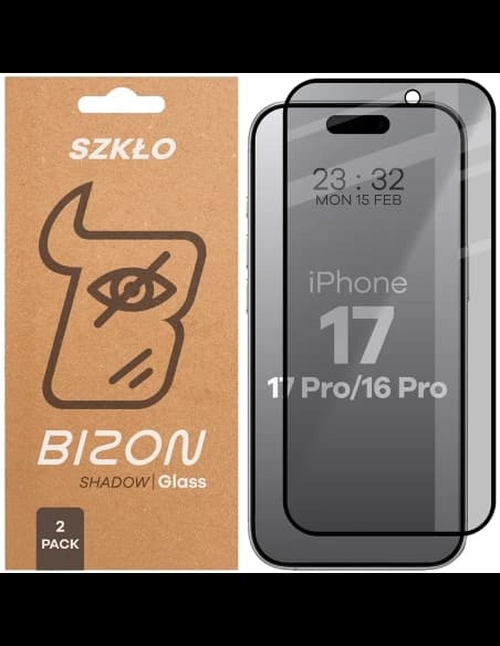 Bizon Glass Edge Shadow Duo Apple iPhone 17 / 17 Pro / 16 Pro tinted with a black frame [2 PACK]