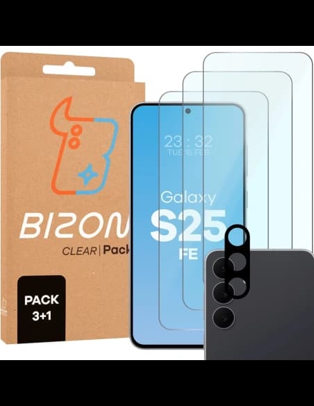 Bizon Glass Clear Pack 3x tempered glass + camera lens protector Samsung Galaxy S25 FE