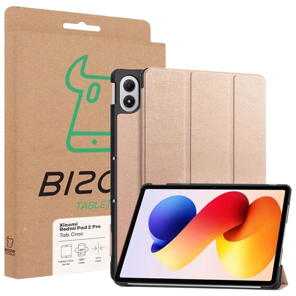 Etui s klapkou Bizon Case Tab Croc pro Xiaomi Redmi Pad 2 Pro růžovo-zlaté - 8