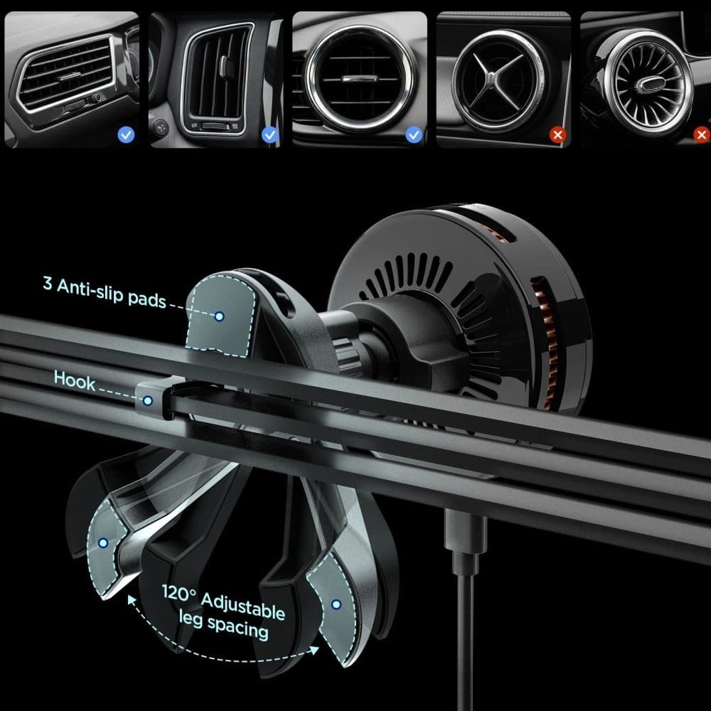 Spigen Essential EV25MFAQ Qi2.2 Peltier Magnetische MagSafe Belüftungs-Autohalterung Drahtloses Ladegerät Schwarz - 2