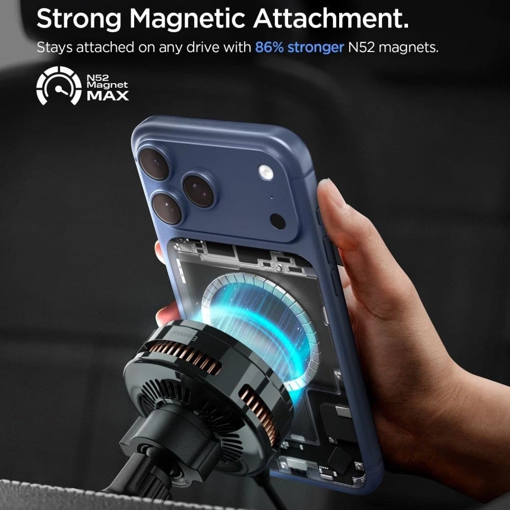 Spigen Essential EV25MFAQ Qi2.2 Peltier Magnetische MagSafe Belüftungs-Autohalterung Drahtloses Ladegerät Schwarz - 5