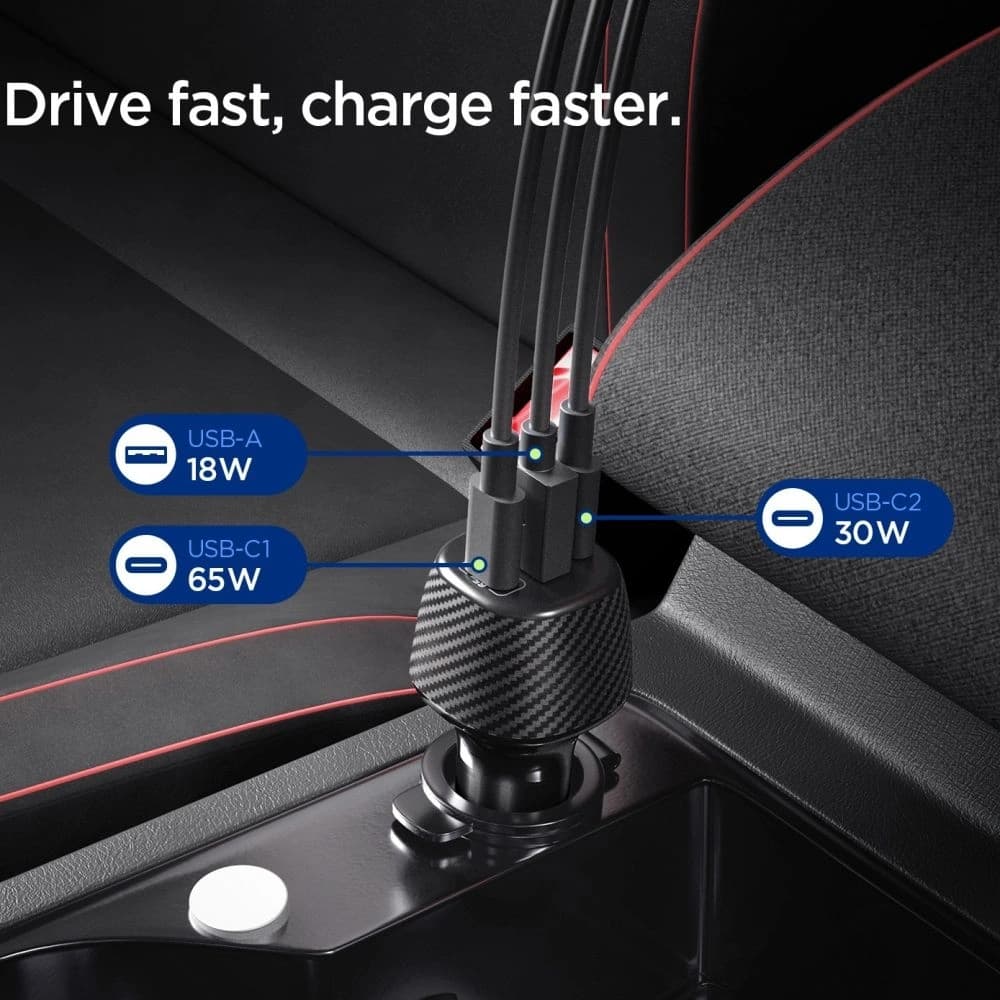 Spigen Essential EV1133 USB-A 18W, USB-C 30W, USB-C 65W Auto-Ladegerät 113W Schwarz - 3