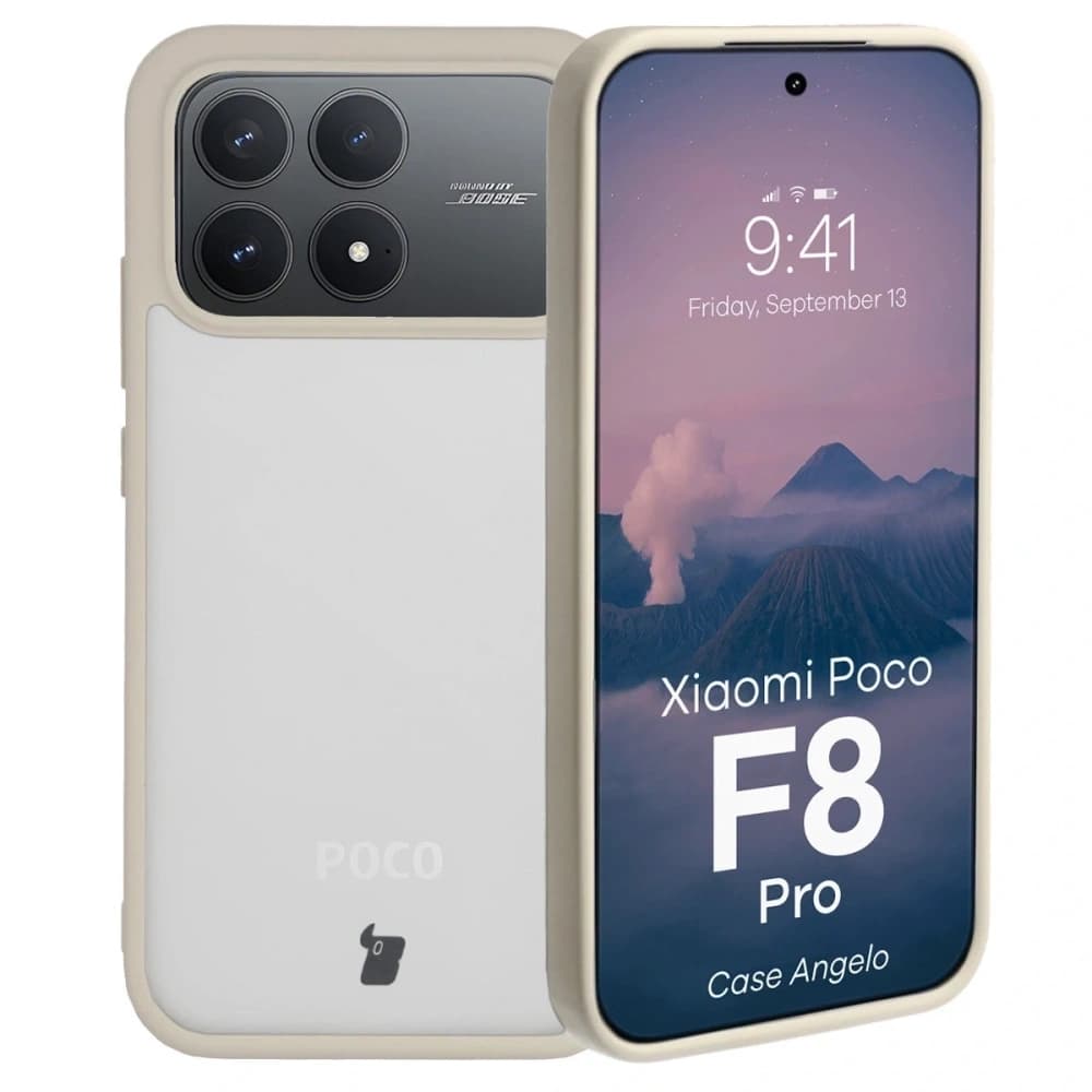 Husa Bizon Case Angelo Xiaomi POCO F8 Pro semi-transparentă cu ramă bej - 1