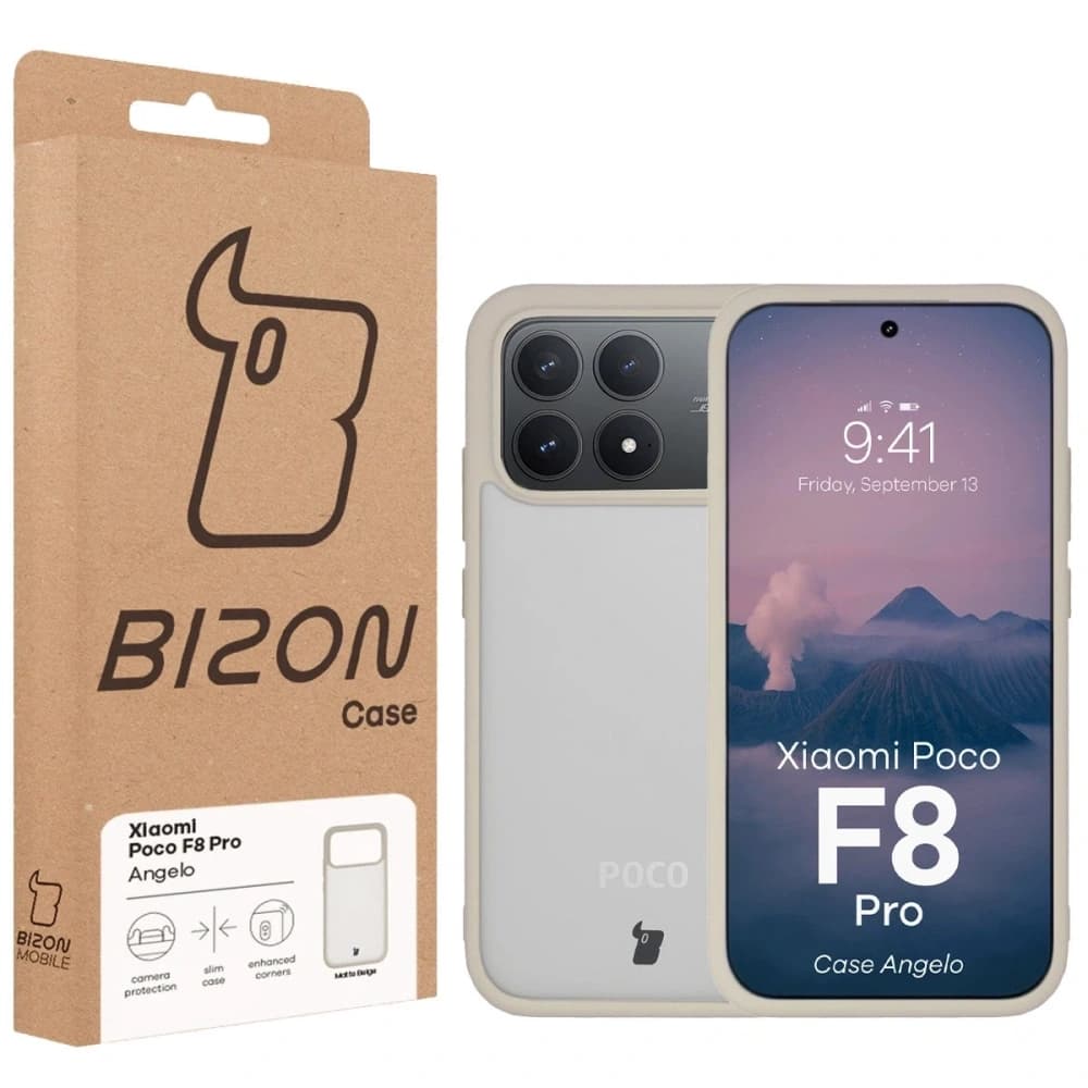 Husa Bizon Case Angelo Xiaomi POCO F8 Pro semi-transparentă cu ramă bej - 6