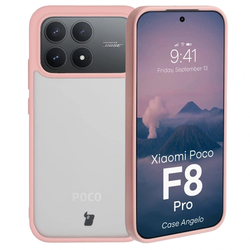 Husa Bizon Case Angelo Xiaomi POCO F8 Pro semi-transparentă cu un cadru roz deschis - 1