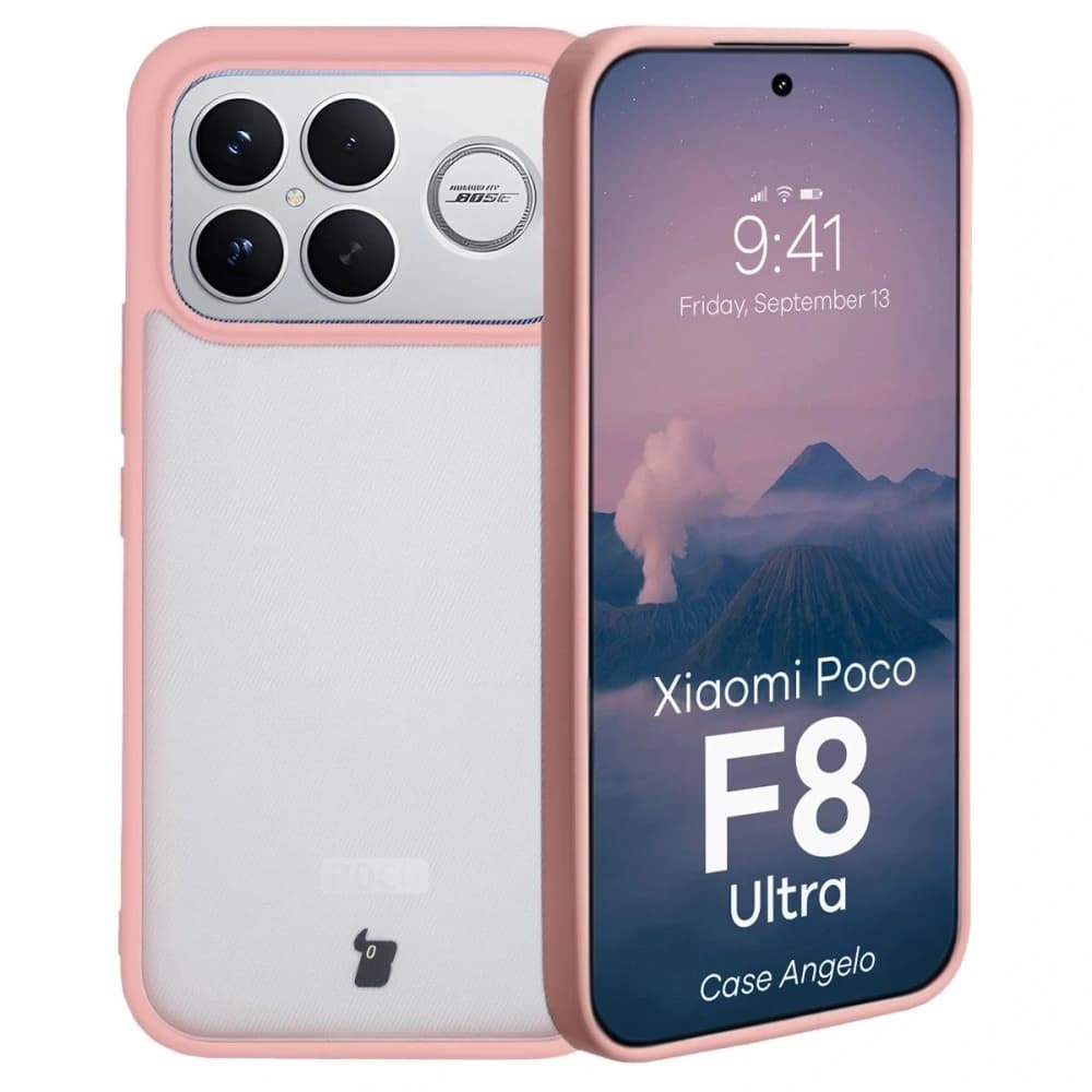 Husa Bizon Case Angelo Xiaomi POCO F8 Ultra semi-transparentă cu un cadru roz deschis - 1