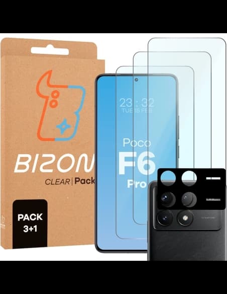 Bizon Glass Clear Pack 3x tvrzené sklo + ochranný kryt na kameru Xiaomi POCO F6 Pro