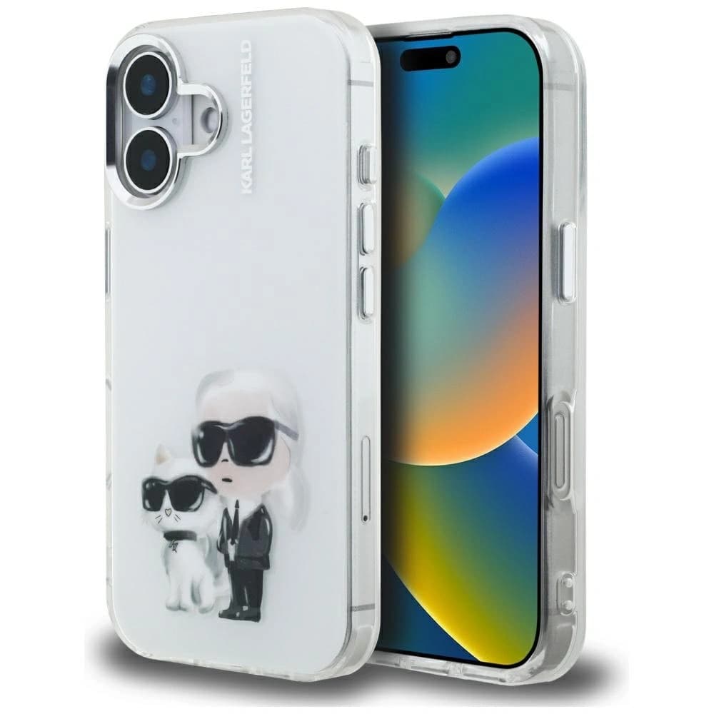Karl Lagerfeld IML Aquarelle Karl & Choupette & Logo Apple iPhone 16 bílý
 - 1