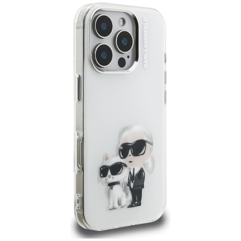 Karl Lagerfeld IML Aquarelle Karl & Choupette & Logo Apple iPhone 16 Pro Max bílý
 - 4