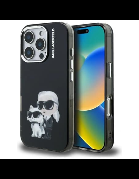 Karl Lagerfeld IML Aquarelle Karl & Choupette & Logo Apple iPhone 16 Pro Max černý
