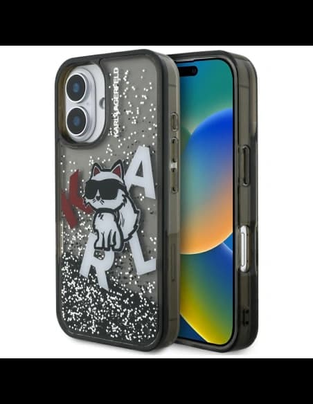 Karl Lagerfeld Liquid Glitter Choupette Logo Apple iPhone 16 černý
