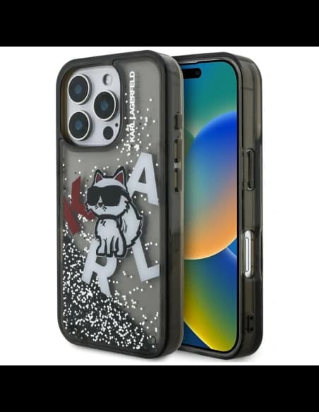 Karl Lagerfeld Liquid Glitter Choupette Logo Apple iPhone 16 Pro black