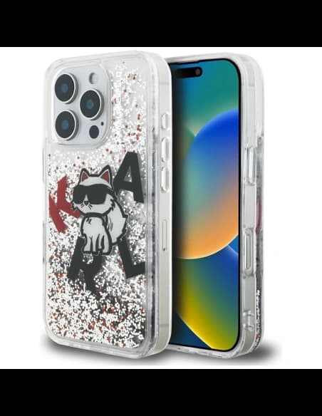 Karl Lagerfeld Liquid Glitter Choupette Logo Apple iPhone 16 Pro Max čirý
