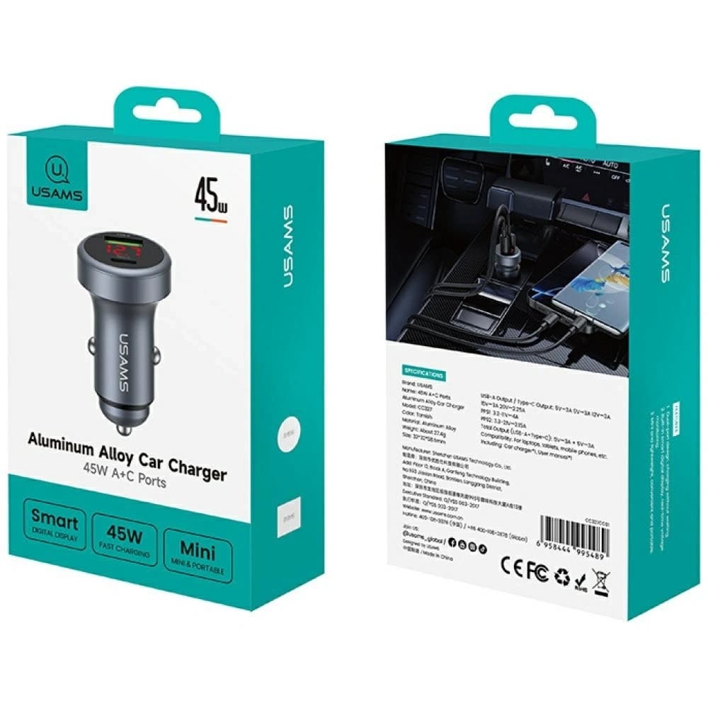 USAMS CC327 Autós Töltő Alumínium 45W USB-A USB-C oxidáció
 - 5