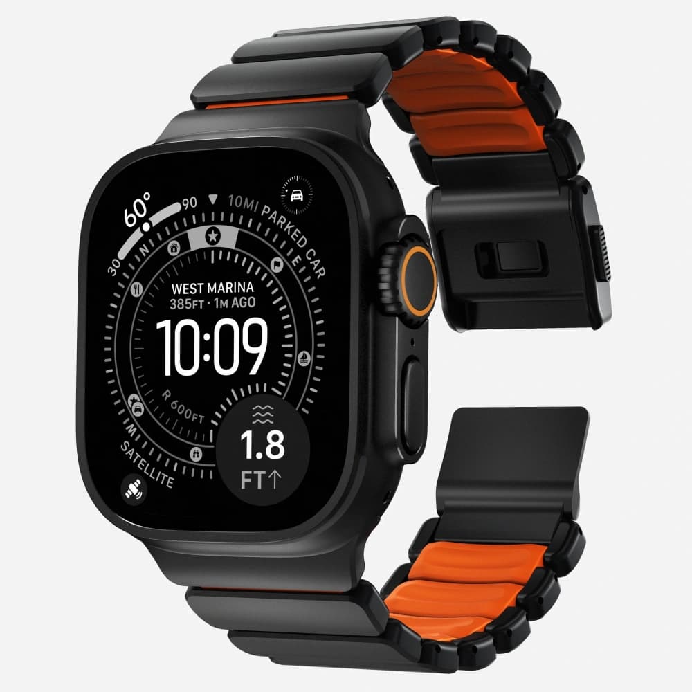 Pasek NOMAD Stratos band tytanowa bransoleta do Apple Watch 49mm z FKM (black titanium, ultra orange FKM) - 9