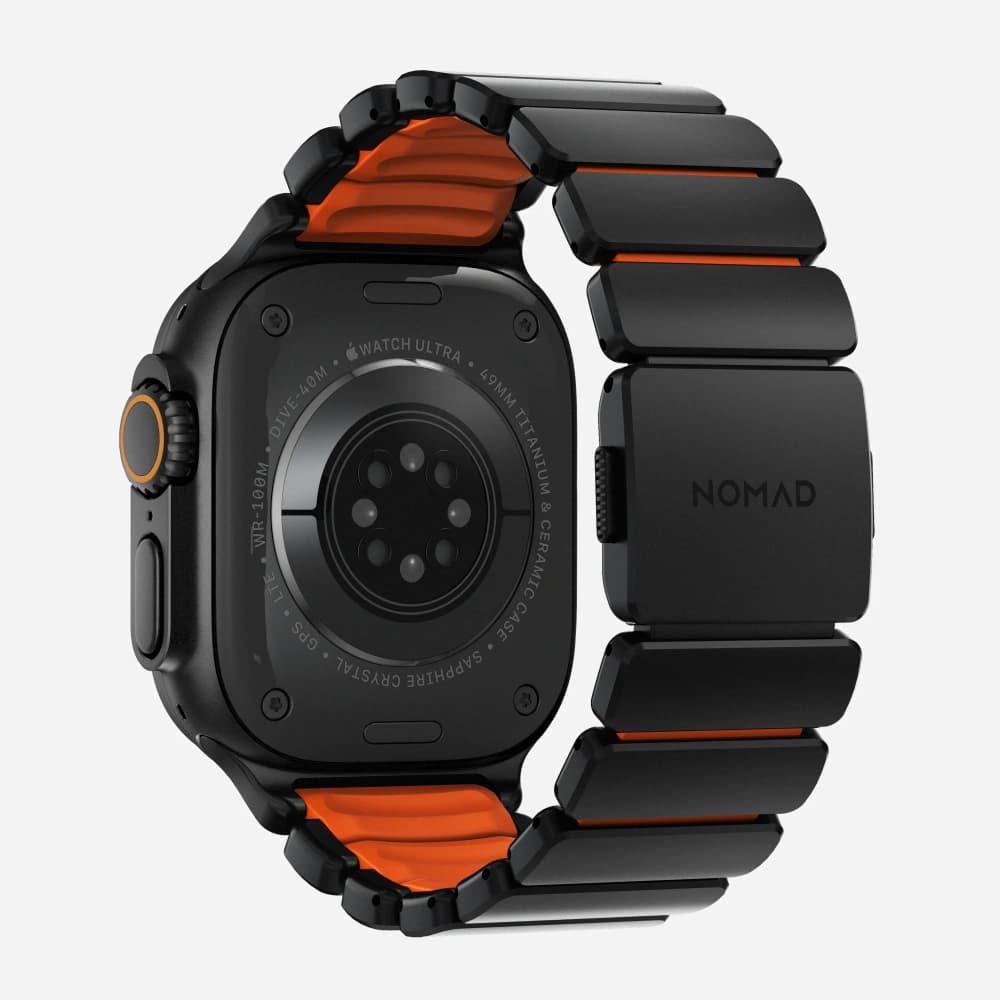 Pasek NOMAD Stratos band tytanowa bransoleta do Apple Watch 49mm z FKM (black titanium, ultra orange FKM) - 10