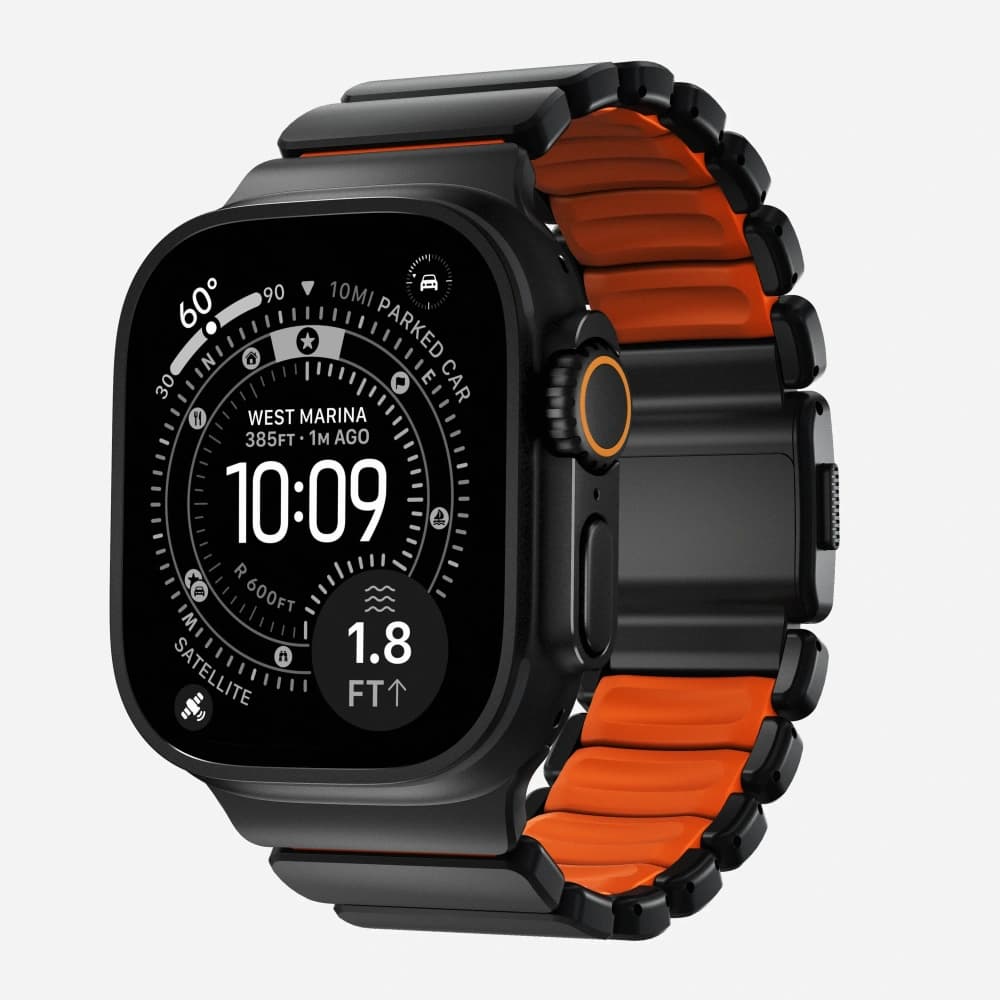 Pasek NOMAD Stratos band tytanowa bransoleta do Apple Watch 49mm z FKM (black titanium, ultra orange FKM) - 1