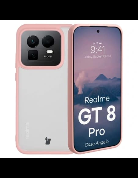 Bizon Case Angelo Realme GT 8 Pro semi-transparent mit einem hellrosa Rahmen