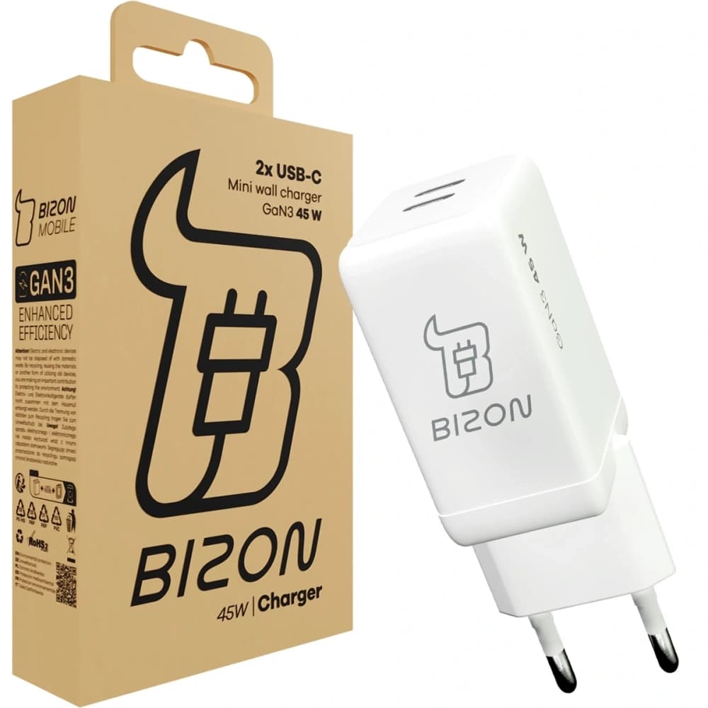 Bizon Charger VT-36B 45W 2xUSB-C PD QC 4.0 GAN3 bílý - 1