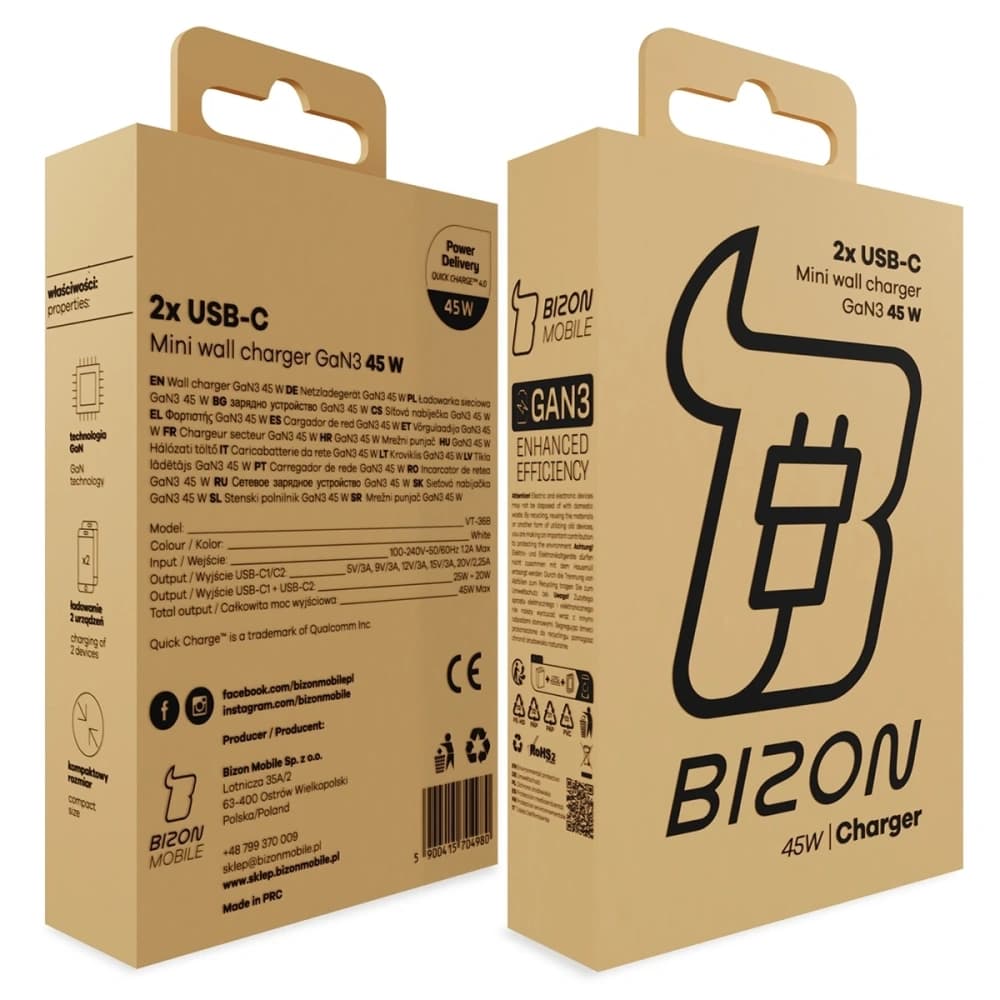 Bizon Charger VT-25B 25W USB-C PD, USB-A QC 4.0 GAN3 bílý - 13