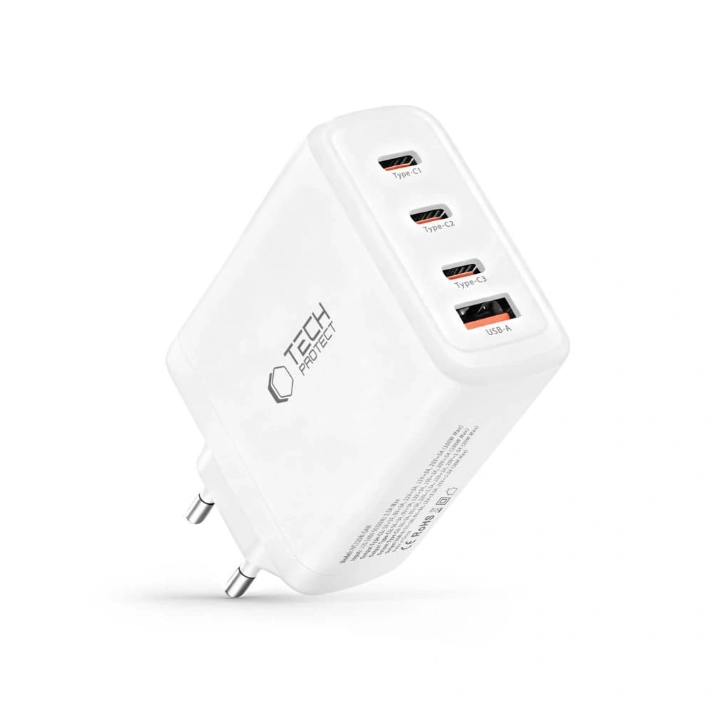 Tech-Protect NC120W-GAN 4-portový síťový nabíječ PD 120W / QC3.0 Bílé
 - 2