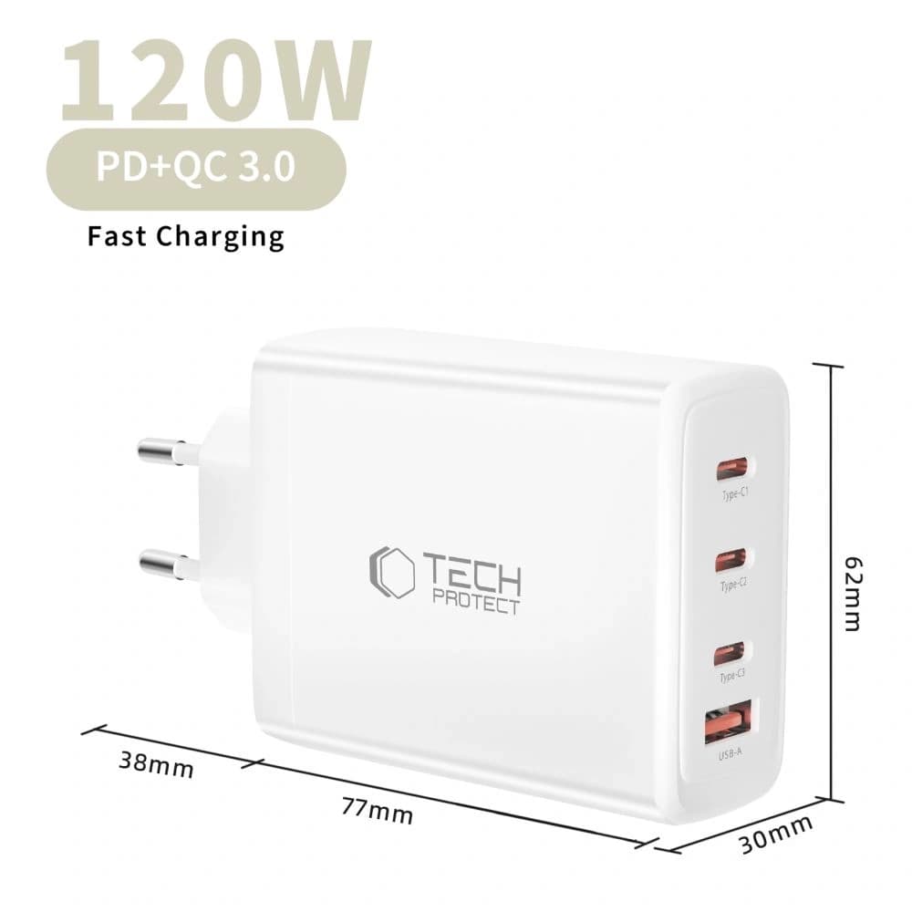 Tech-Protect NC120W-GAN 4-portový síťový nabíječ PD 120W / QC3.0 Bílé
 - 5