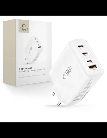 Tech-Protect NC140W-GAN 4-portový síťový nabíječ PD 140W / QC3.0 Bílé
