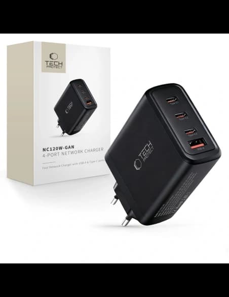 Ładowarka sieciowa Tech-Protect NC120W-GAN 4-port Network Charger PD 120W / QC3.0 Black
