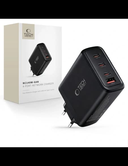 Ładowarka sieciowa Tech-Protect NC140W-GAN 4-port Network Charger PD 140W / QC3.0 Black