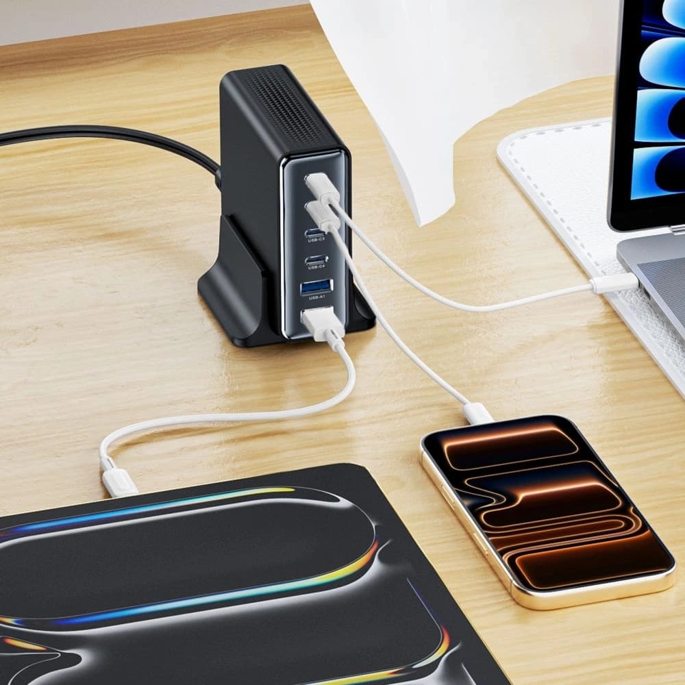 Tech-Protect DC160W-GAN 6-portos Asztali Töltő PD 160W / QC3.0 Fekete
 - 5