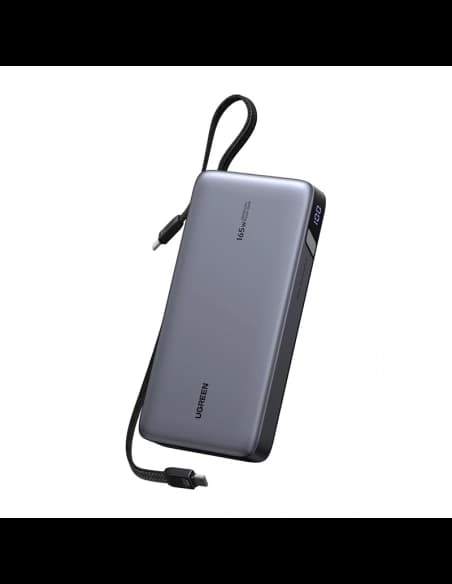 Powerbank 25000mAh Ugreen PB552, 165W, USB-A, USB-C + wbudowany kabel (szary)