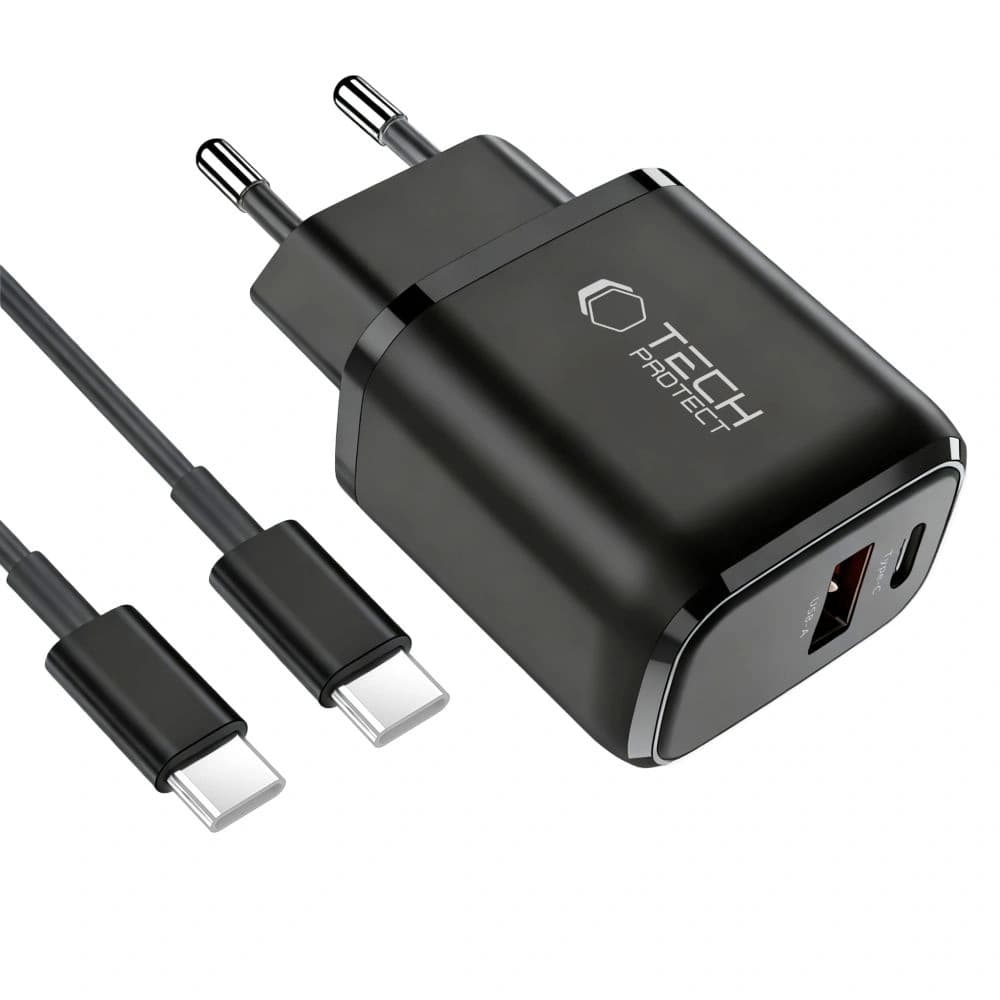 Tech-Protect NCA45W-GAN Încărcător de rețea USB-A, USB-C PD 45W / QC3.0 + Cablu USB-C Negru 
 - 2