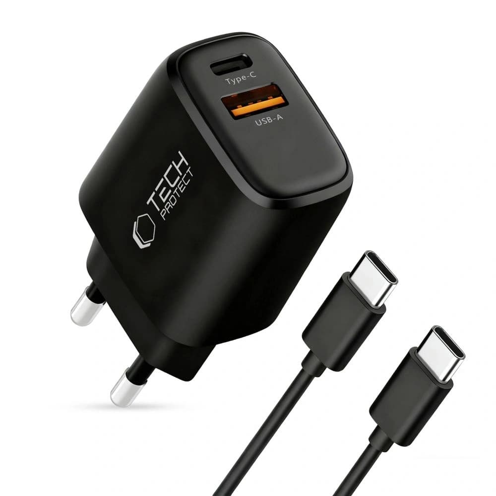 Tech-Protect NCA45W-GAN Încărcător de rețea USB-A, USB-C PD 45W / QC3.0 + Cablu USB-C Negru 
 - 3