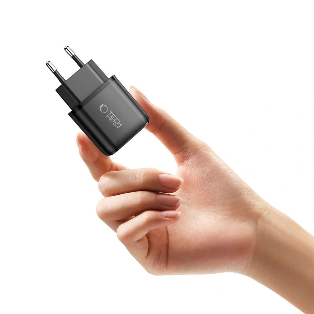 Tech-Protect NCA45W-GAN Încărcător de rețea USB-A, USB-C PD 45W / QC3.0 + Cablu USB-C Negru 
 - 6